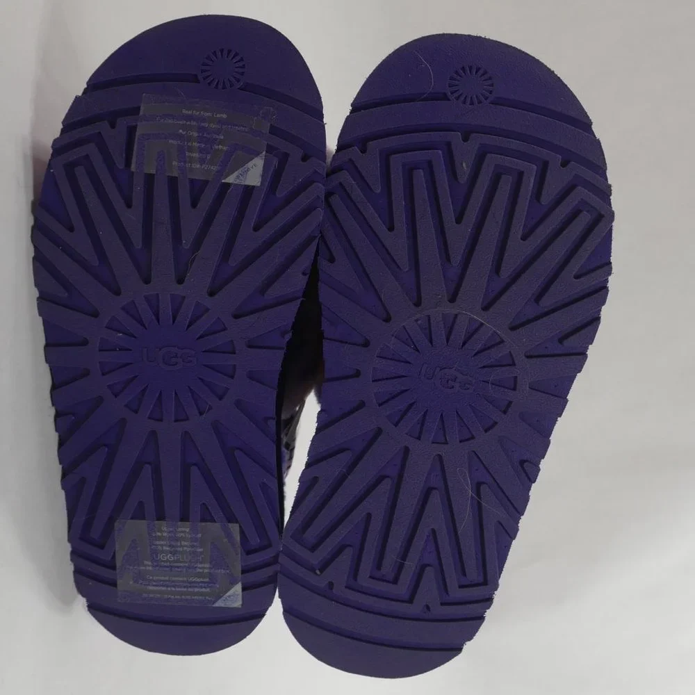 New UGG® Plush Disco Marble Fur Platform Slides Violet Night Womens Size 10